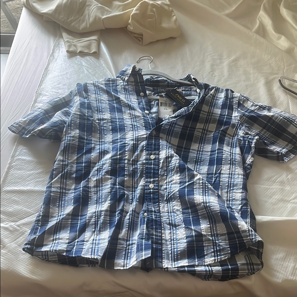 Ralph Lauren Blue and White Casual Button Down Shirt Men’s Medium NWT